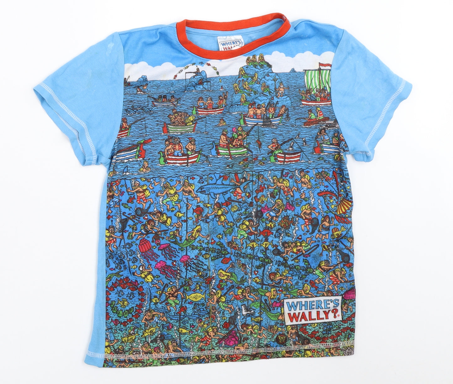 George Boys Blue   Basic T-Shirt Size 8-9 Years  - where's wally?