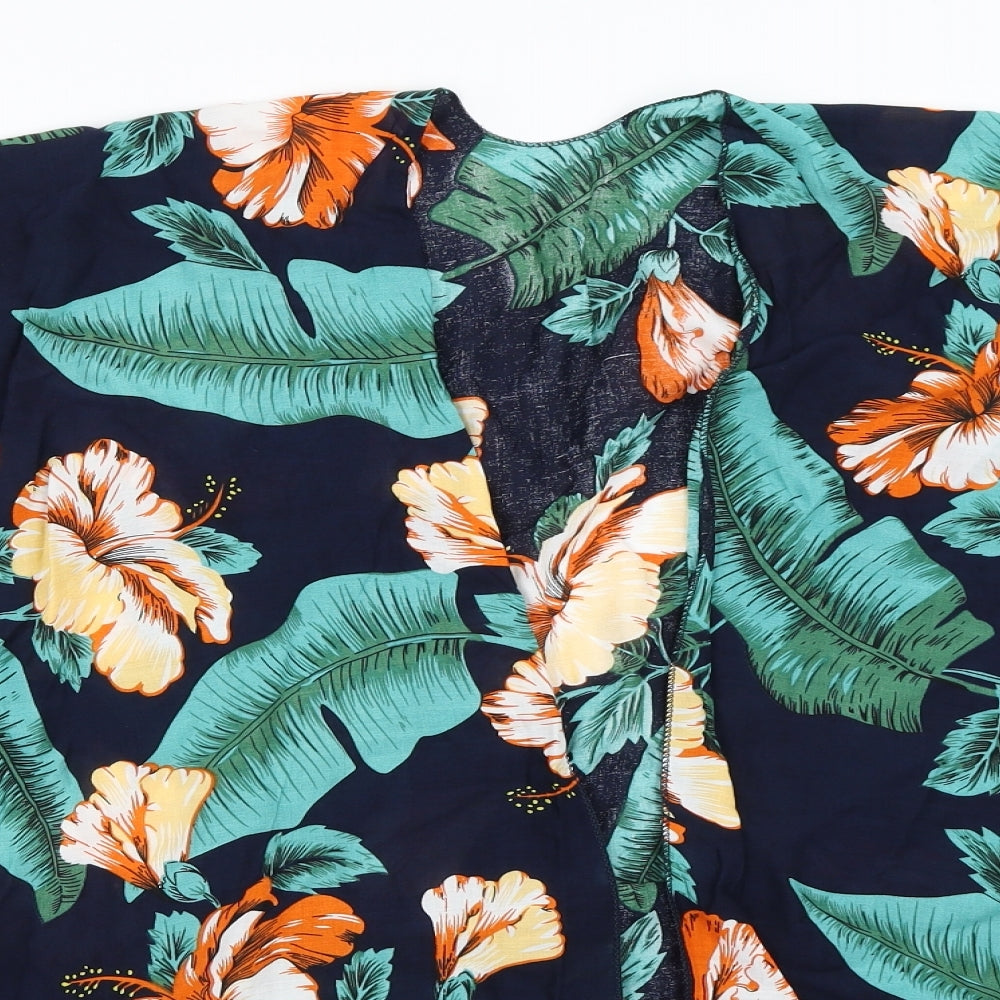 Soul Heart Style Womens Blue Floral  Cardigan Jumper One Size  - beach