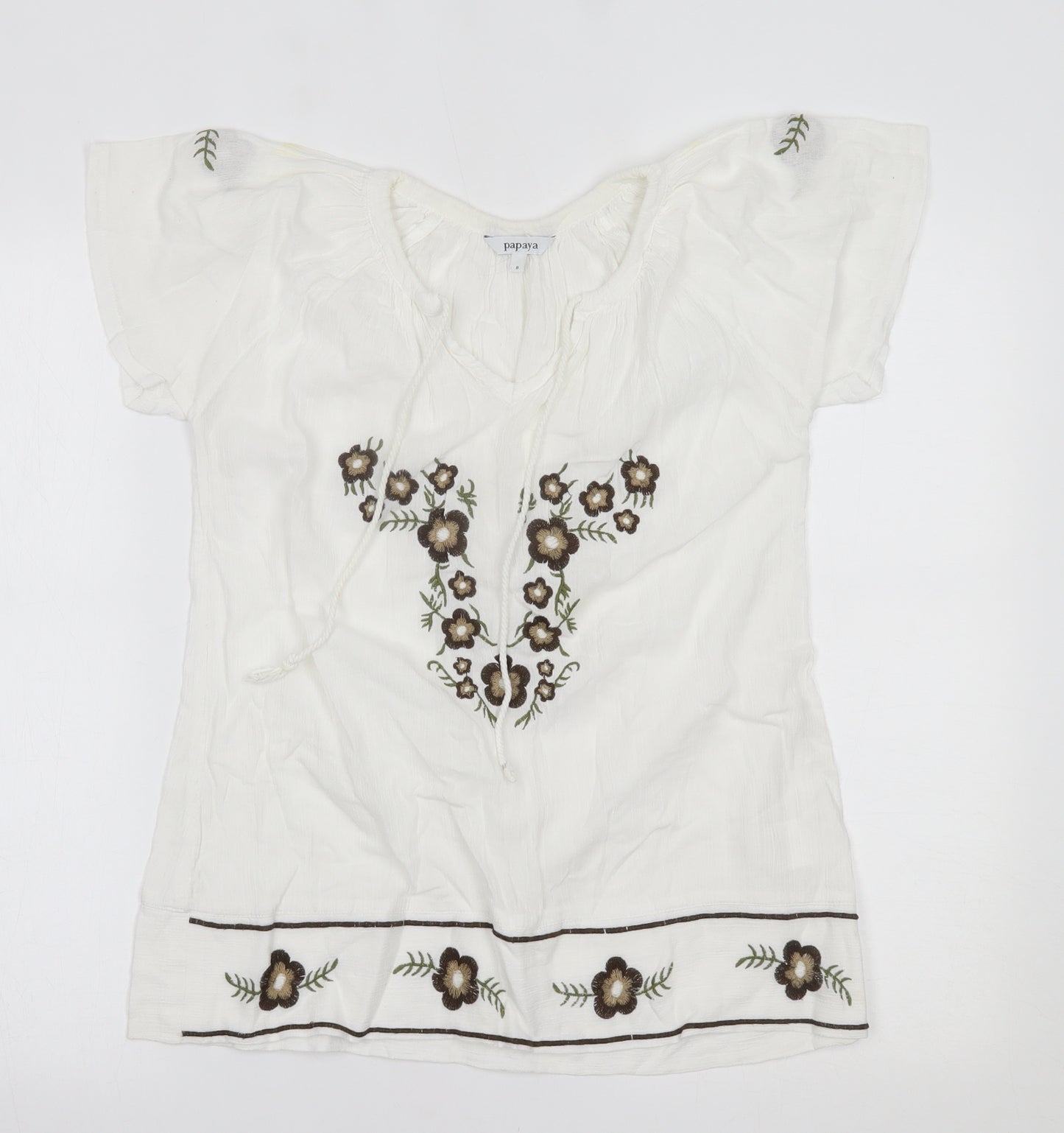 Papaya Womens White Floral  Basic Blouse Size 8