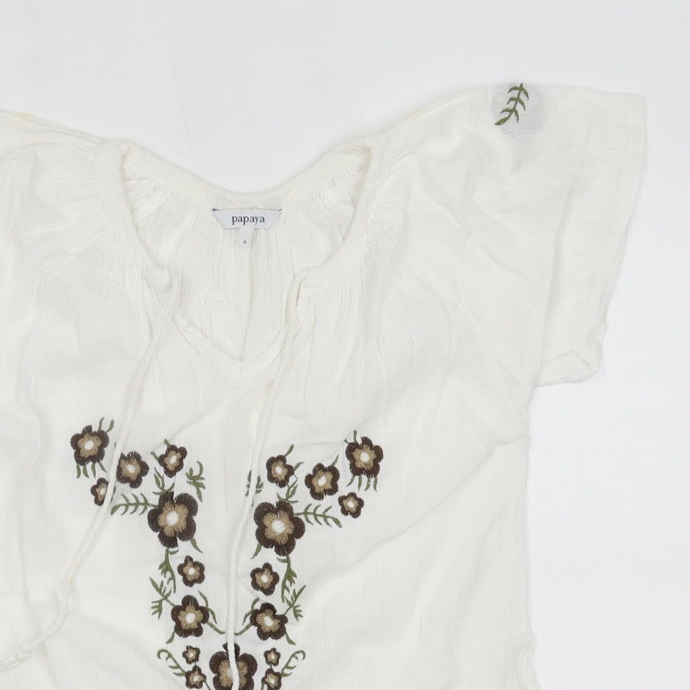 Papaya Womens White Floral  Basic Blouse Size 8