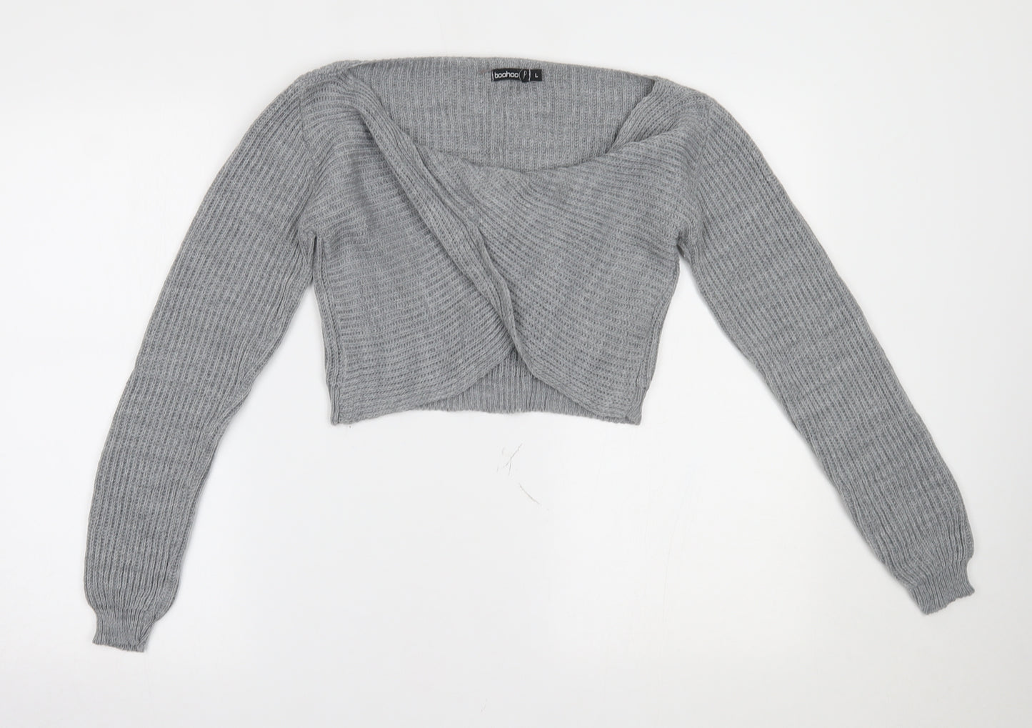 Boohoo Womens Grey   Cropped Blouse Size L