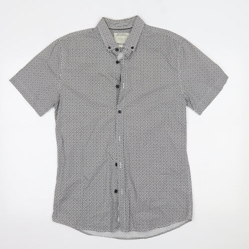Burton Mens White Polka Dot   Button-Up Size M