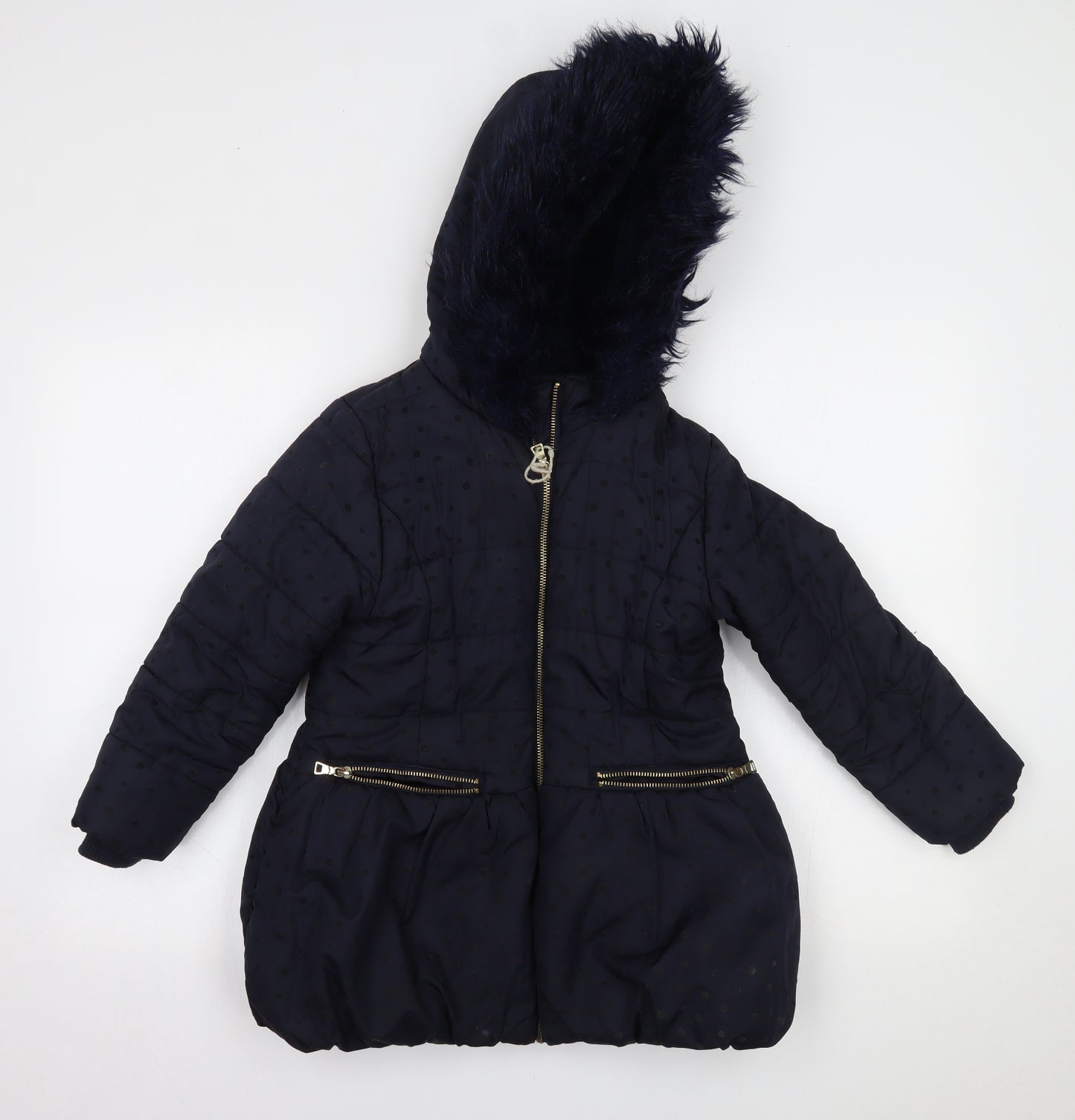 Matalan Girls Blue Polka Dot  Parka Coat Size 8 Years