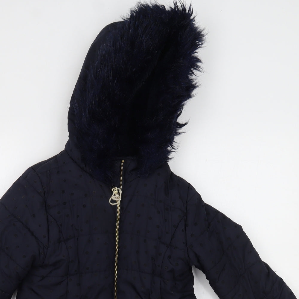 Matalan Girls Blue Polka Dot  Parka Coat Size 8 Years