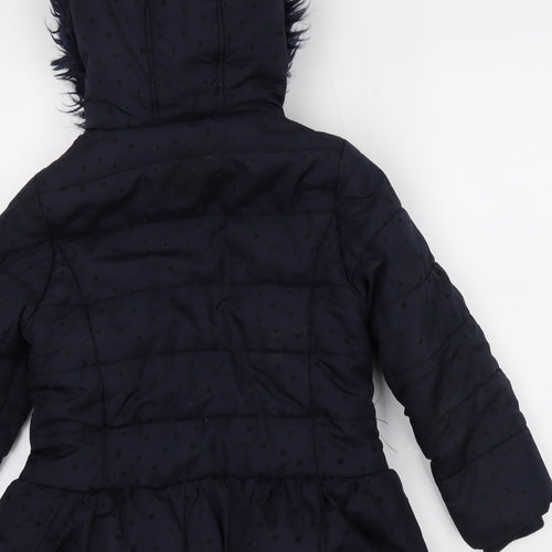 Matalan Girls Blue Polka Dot  Parka Coat Size 8 Years
