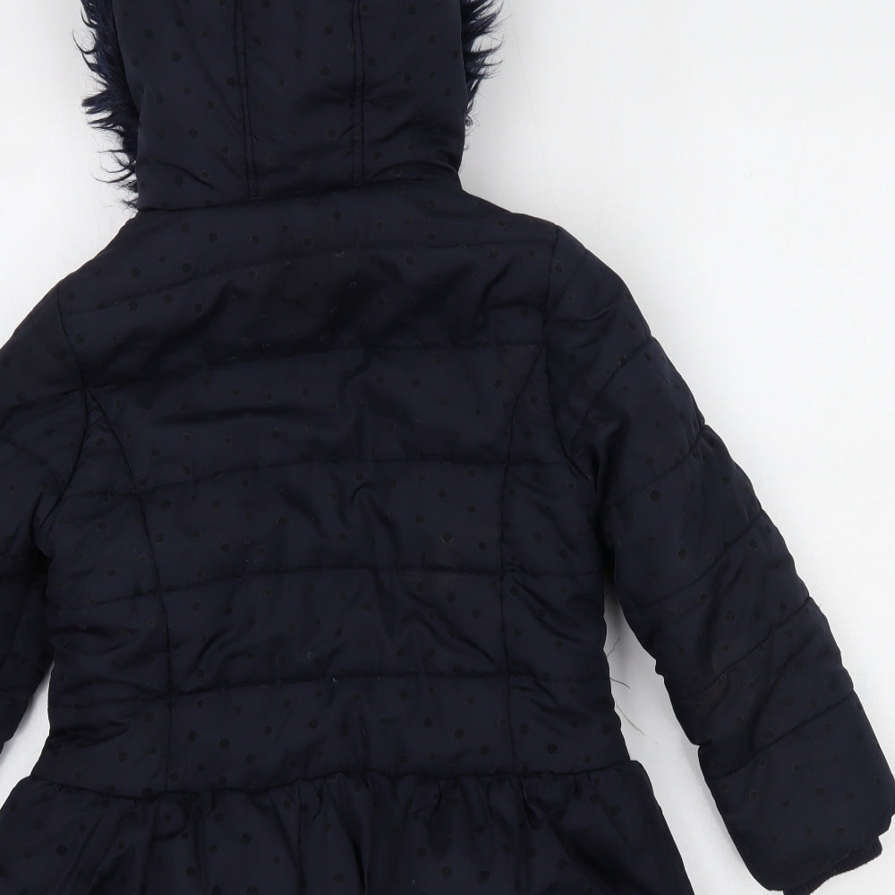 Matalan Girls Blue Polka Dot  Parka Coat Size 8 Years