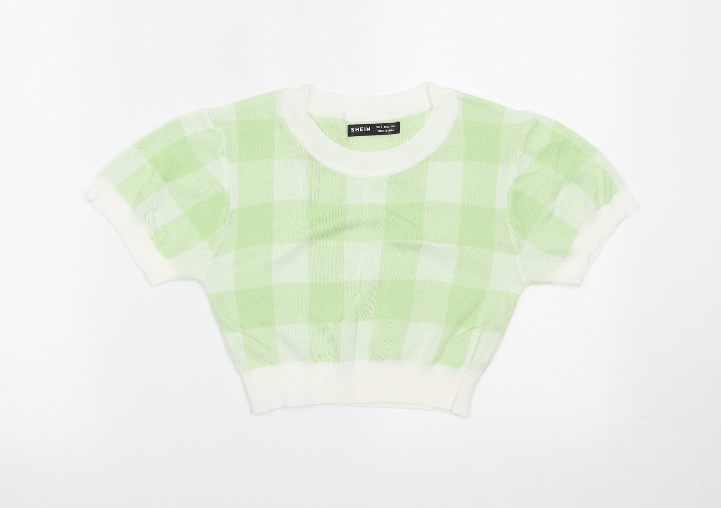 SheIn Womens Green Check  Cropped T-Shirt Size S