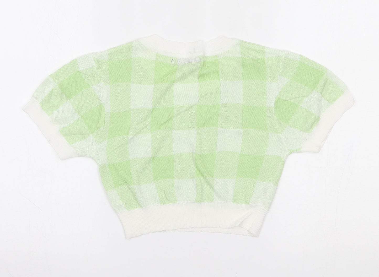 SheIn Womens Green Check  Cropped T-Shirt Size S