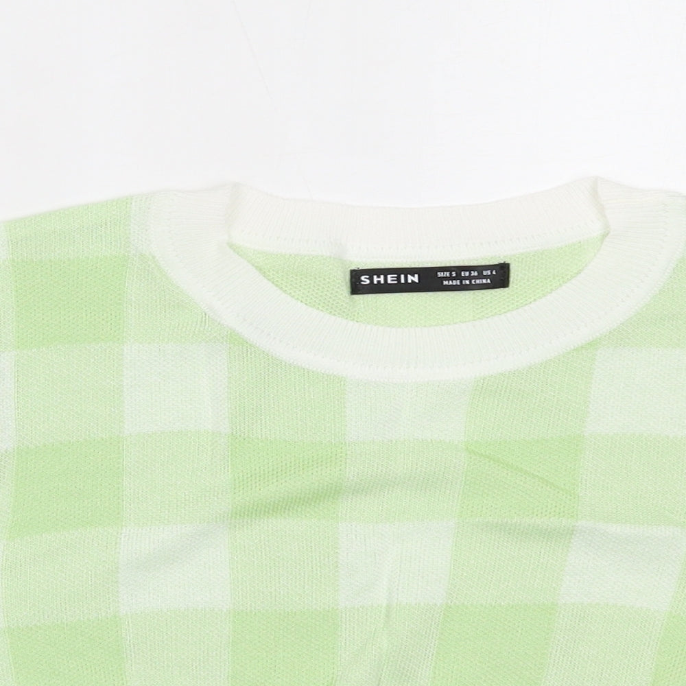 SheIn Womens Green Check  Cropped T-Shirt Size S
