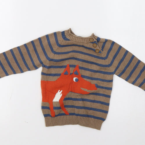 John Lewis Baby Brown Striped  Pullover Jumper Size 12-18 Months  - Fox