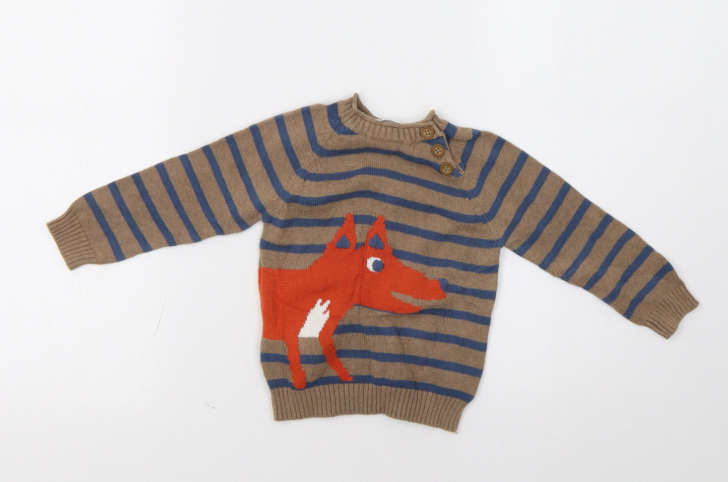 John Lewis Baby Brown Striped  Pullover Jumper Size 12-18 Months  - Fox