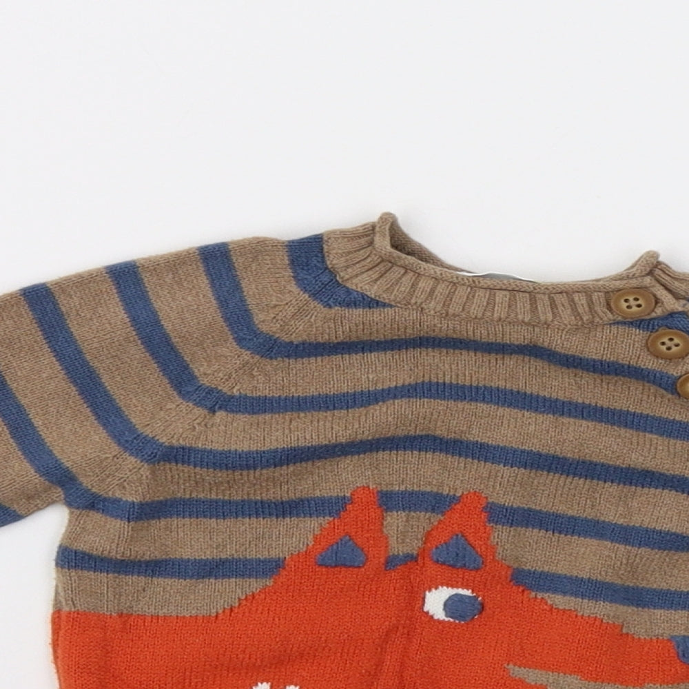 John Lewis Baby Brown Striped  Pullover Jumper Size 12-18 Months  - Fox