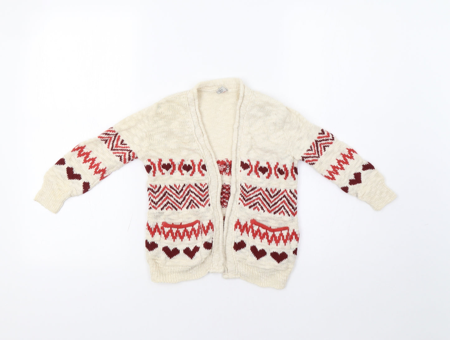 TU Girls Ivory Geometric  Cardigan Jumper Size 3 Years