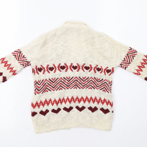TU Girls Ivory Geometric  Cardigan Jumper Size 3 Years
