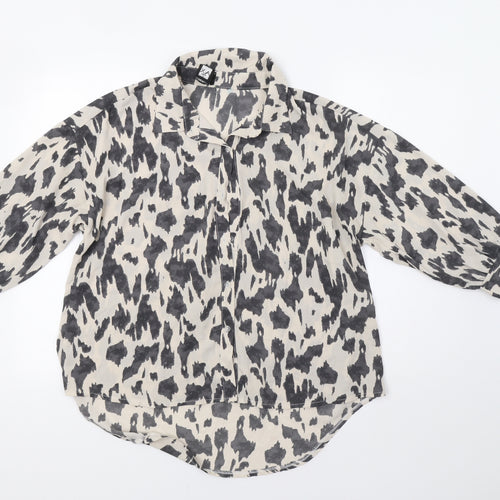 AX P Womens Grey Animal Print  Basic Button-Up Size 10