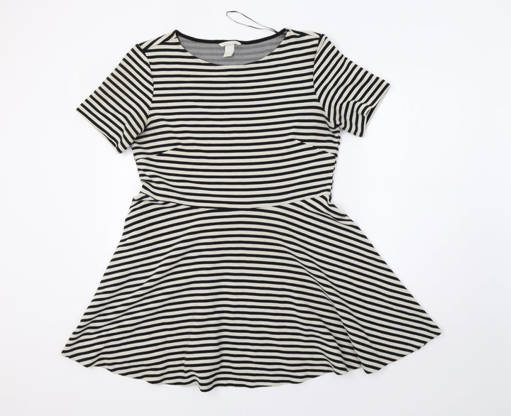 H&M Womens White Striped  Fit & Flare  Size L
