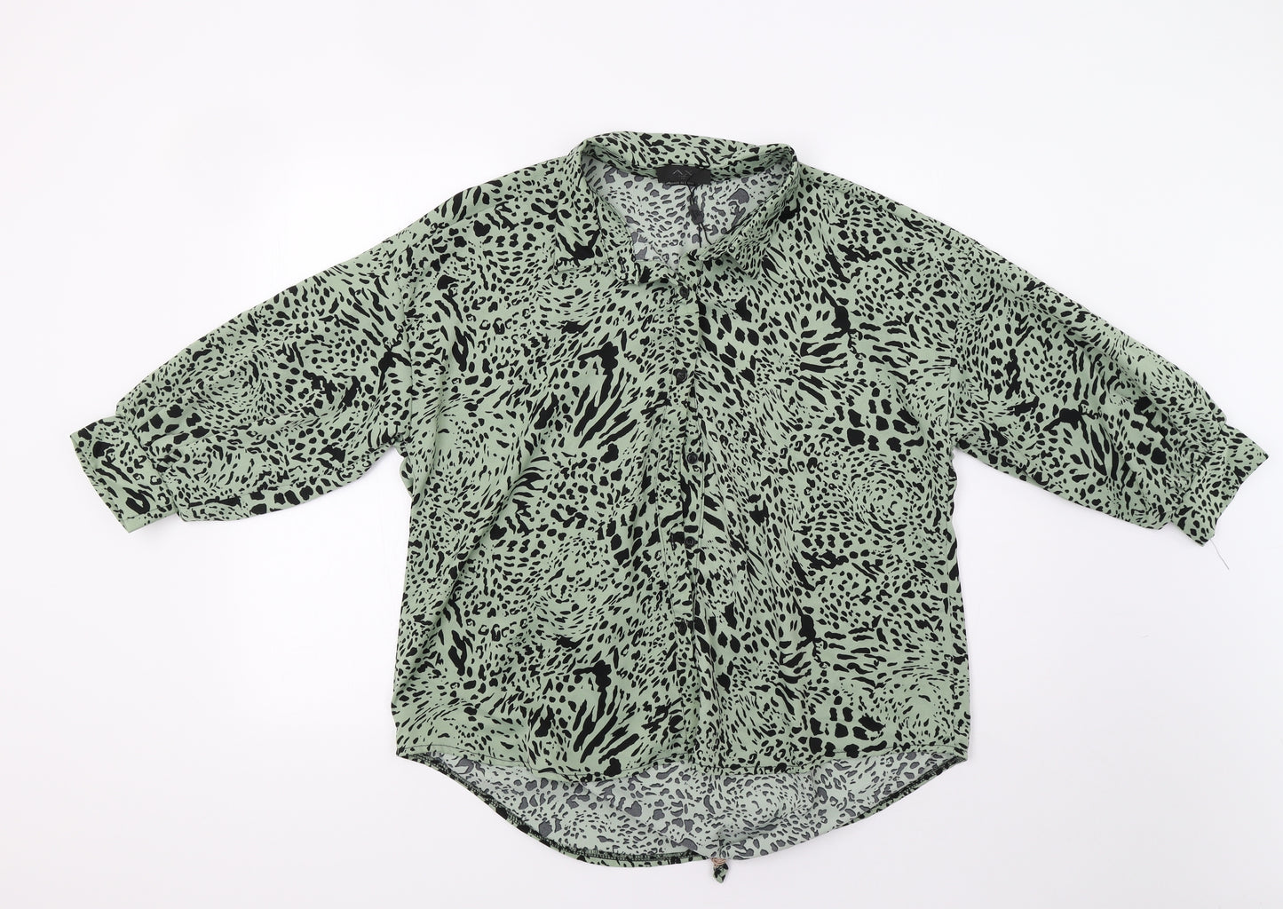 AX Paris Womens Green Animal Print  Basic Button-Up Size 10