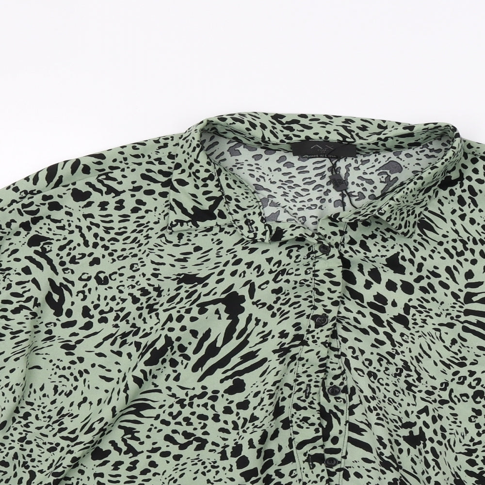 AX Paris Womens Green Animal Print  Basic Button-Up Size 10