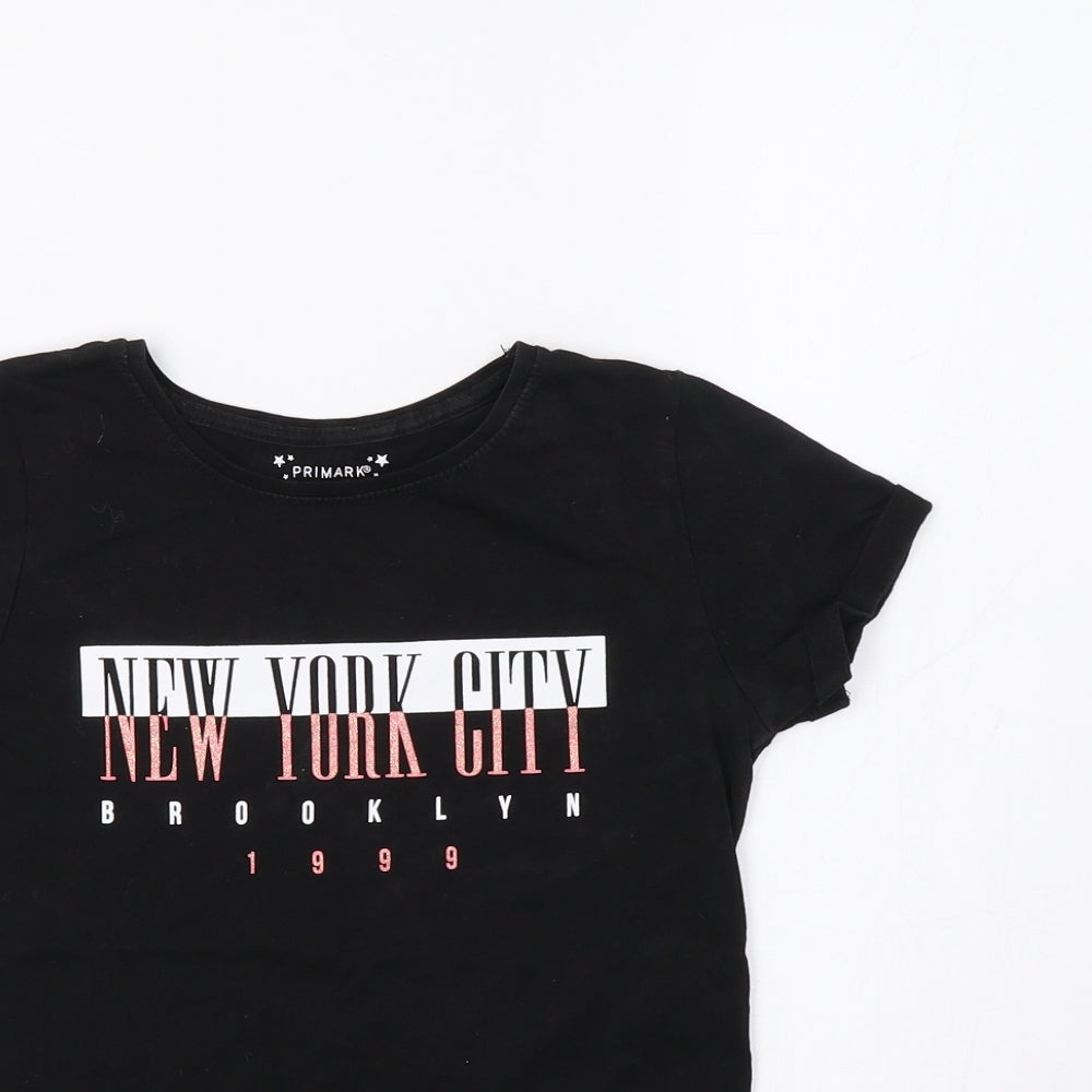 Primark Girls Black   Basic T-Shirt Size 9-10 Years  - New York
