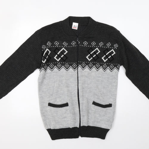 Preworn Mens Grey Geometric  Full Zip Jumper Size M