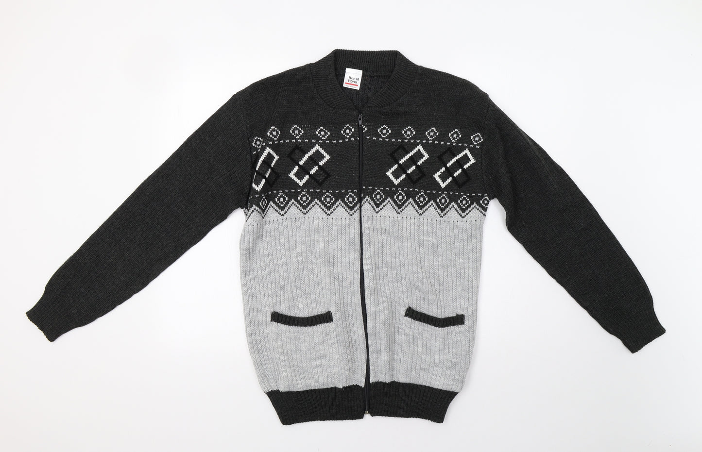 Preworn Mens Grey Geometric  Full Zip Jumper Size M