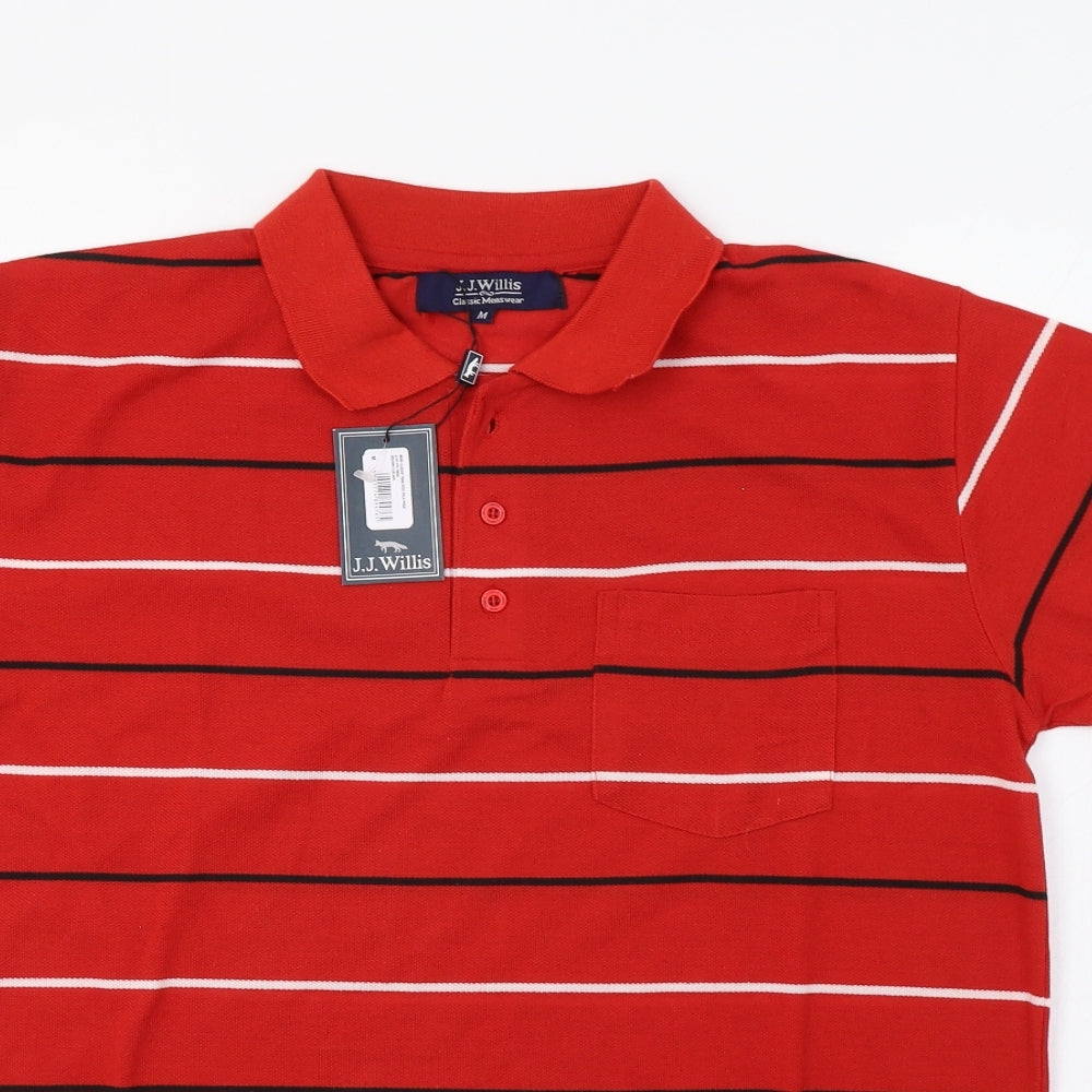 J.J.Willis Mens Red Striped   Polo Size M