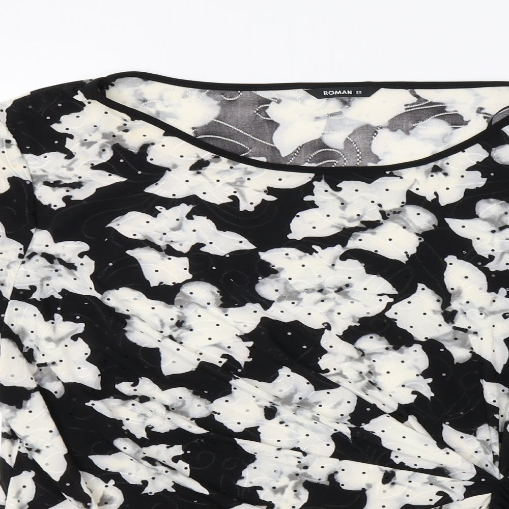 Roman Womens Black Floral  Basic Blouse Size 22  - Sequinned