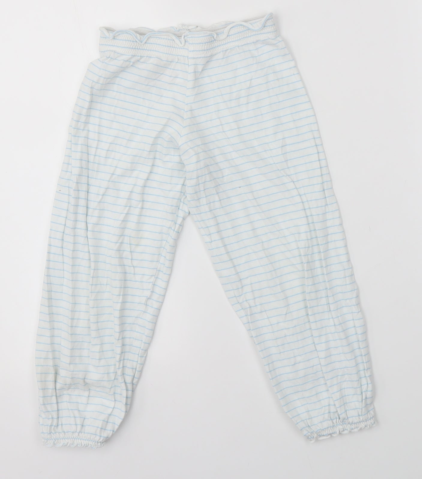 M&S Girls White Striped  Jogger Trousers Size 5-6 Years