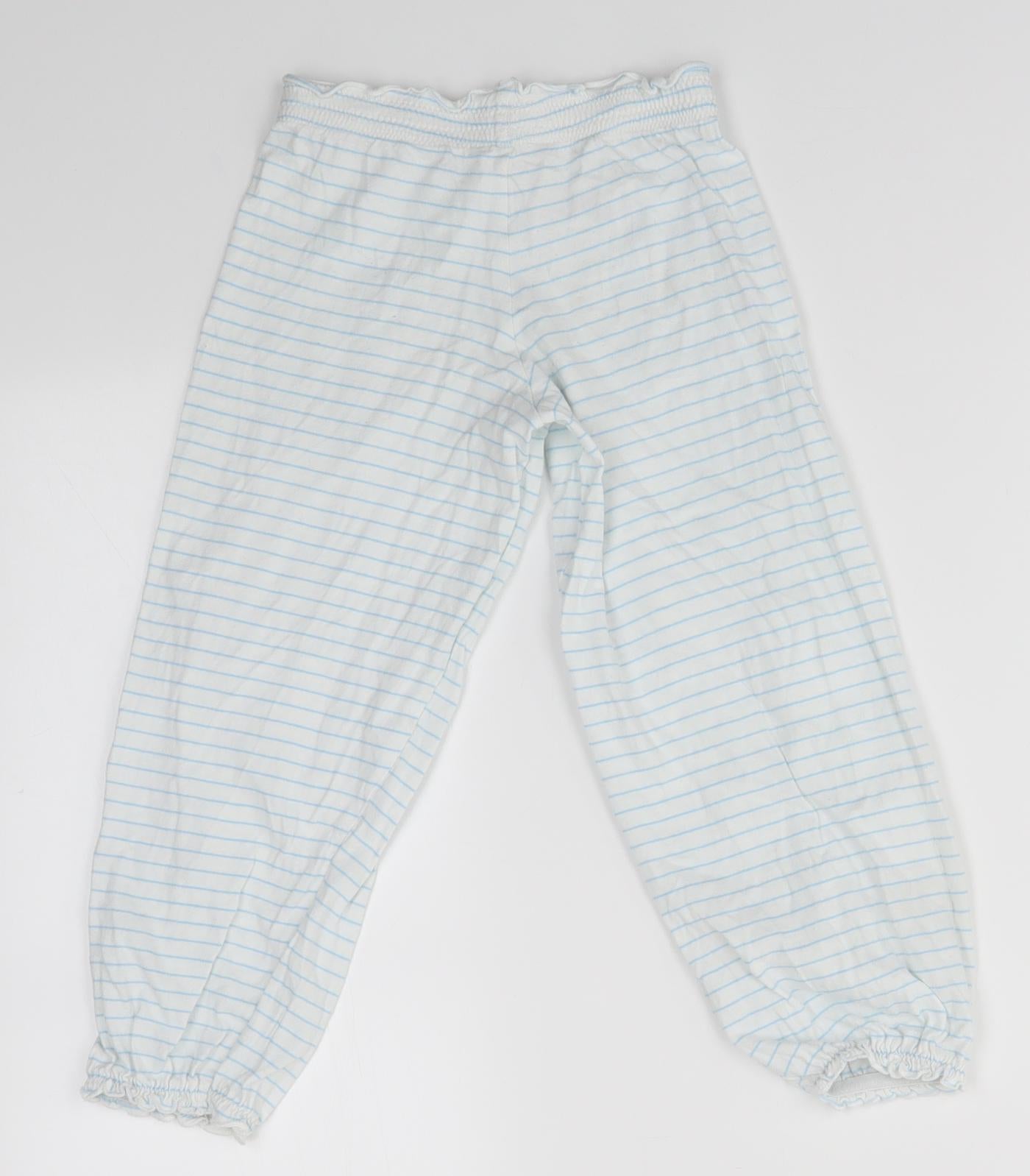 M&S Girls White Striped  Jogger Trousers Size 5-6 Years