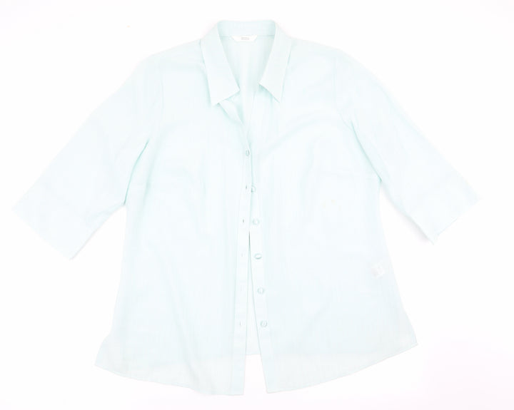 Marks and Spencer Womens Green Striped Basic Button-Up Size 16 - Subtle shimmer effect Mint Green