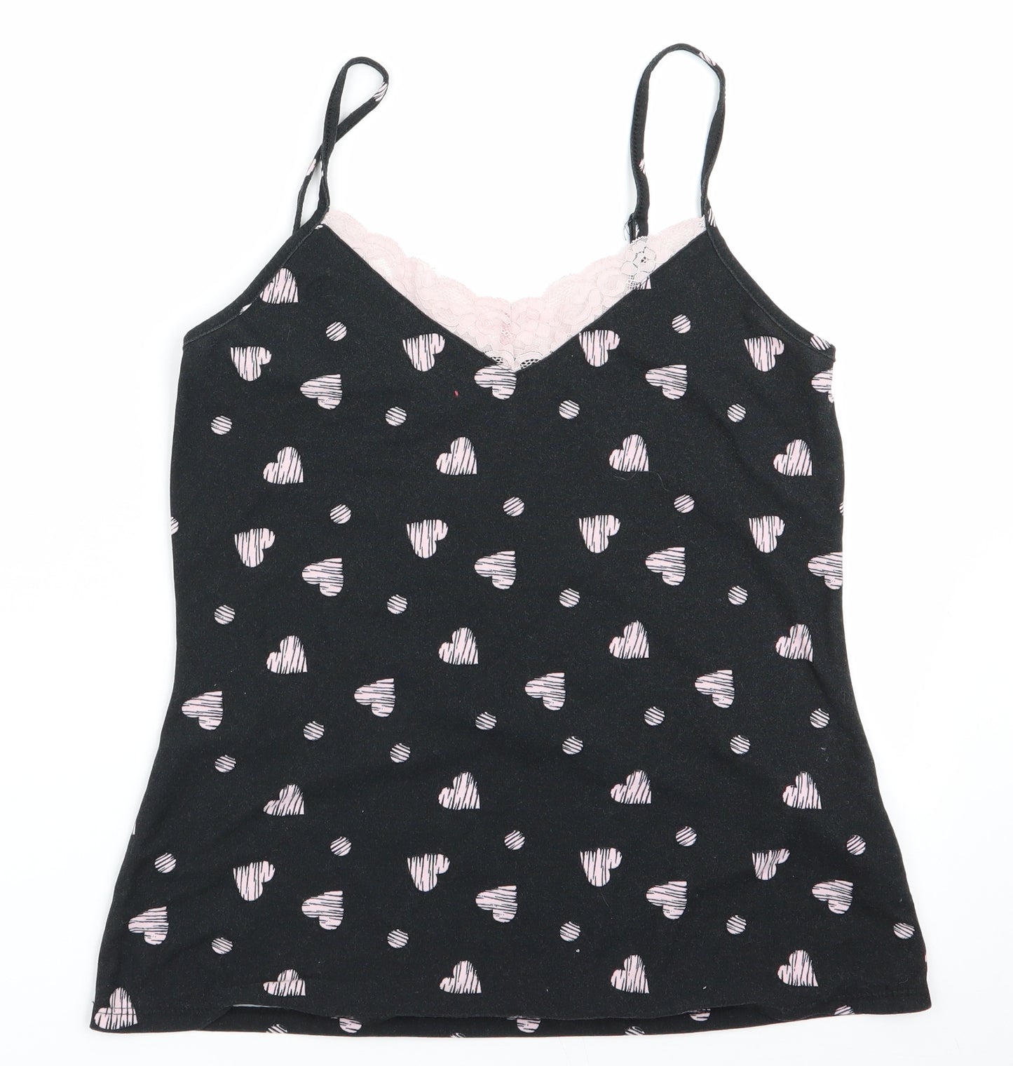 Love to Lounge Womens Black Geometric   Pyjama Top Size XS  - Lace trim Heart print