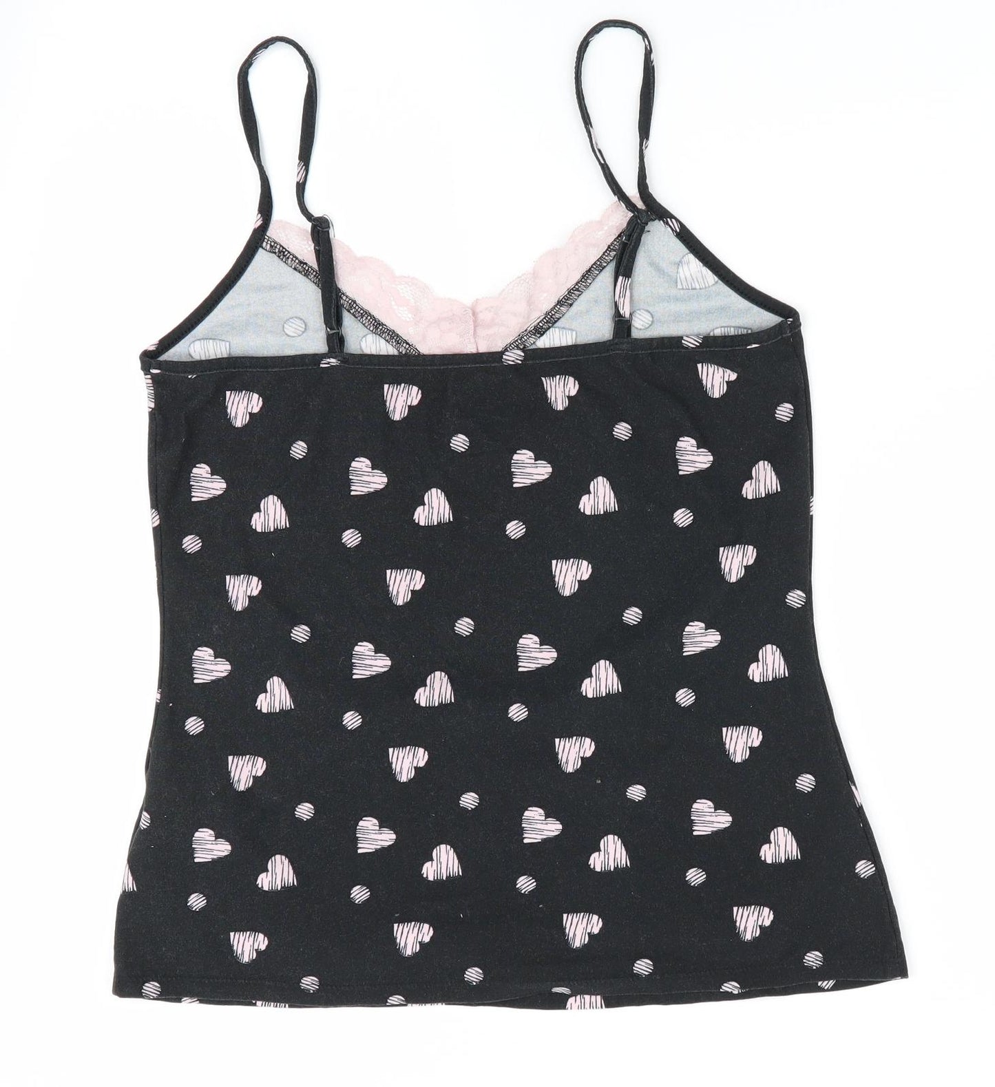 Love to Lounge Womens Black Geometric   Pyjama Top Size XS  - Lace trim Heart print