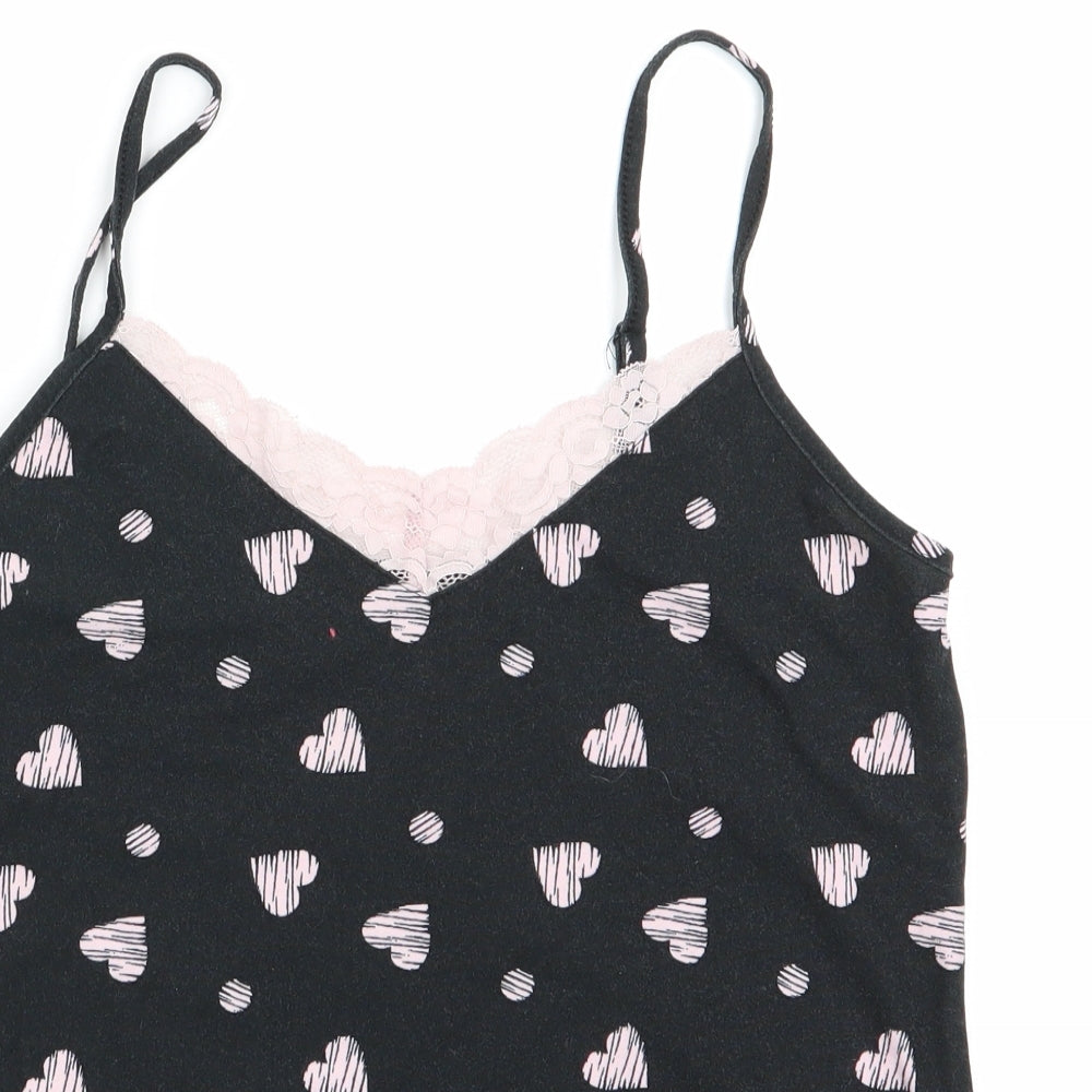 Love to Lounge Womens Black Geometric   Pyjama Top Size XS  - Lace trim Heart print