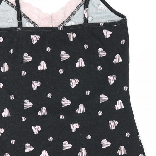 Love to Lounge Womens Black Geometric   Pyjama Top Size XS  - Lace trim Heart print