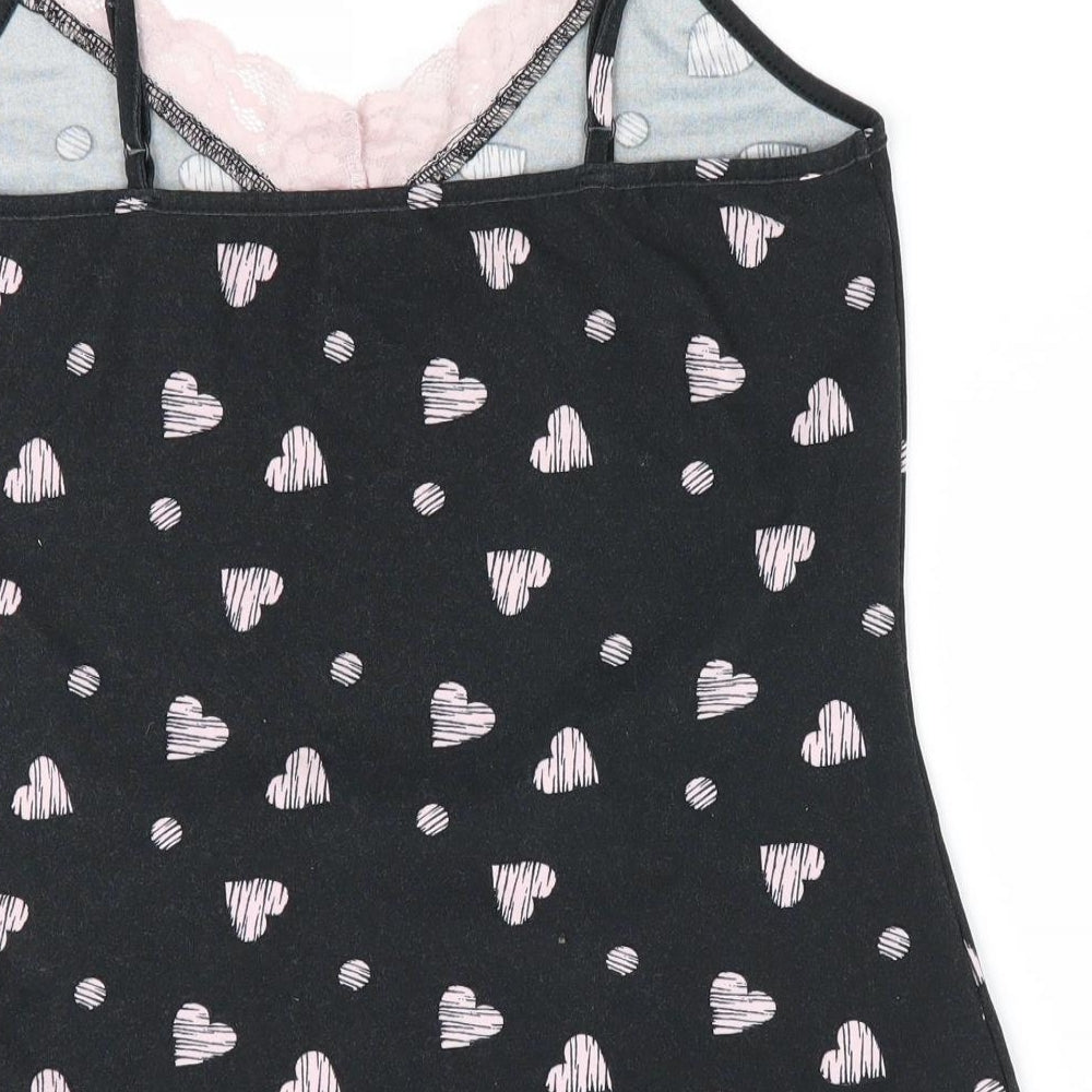 Love to Lounge Womens Black Geometric   Pyjama Top Size XS  - Lace trim Heart print