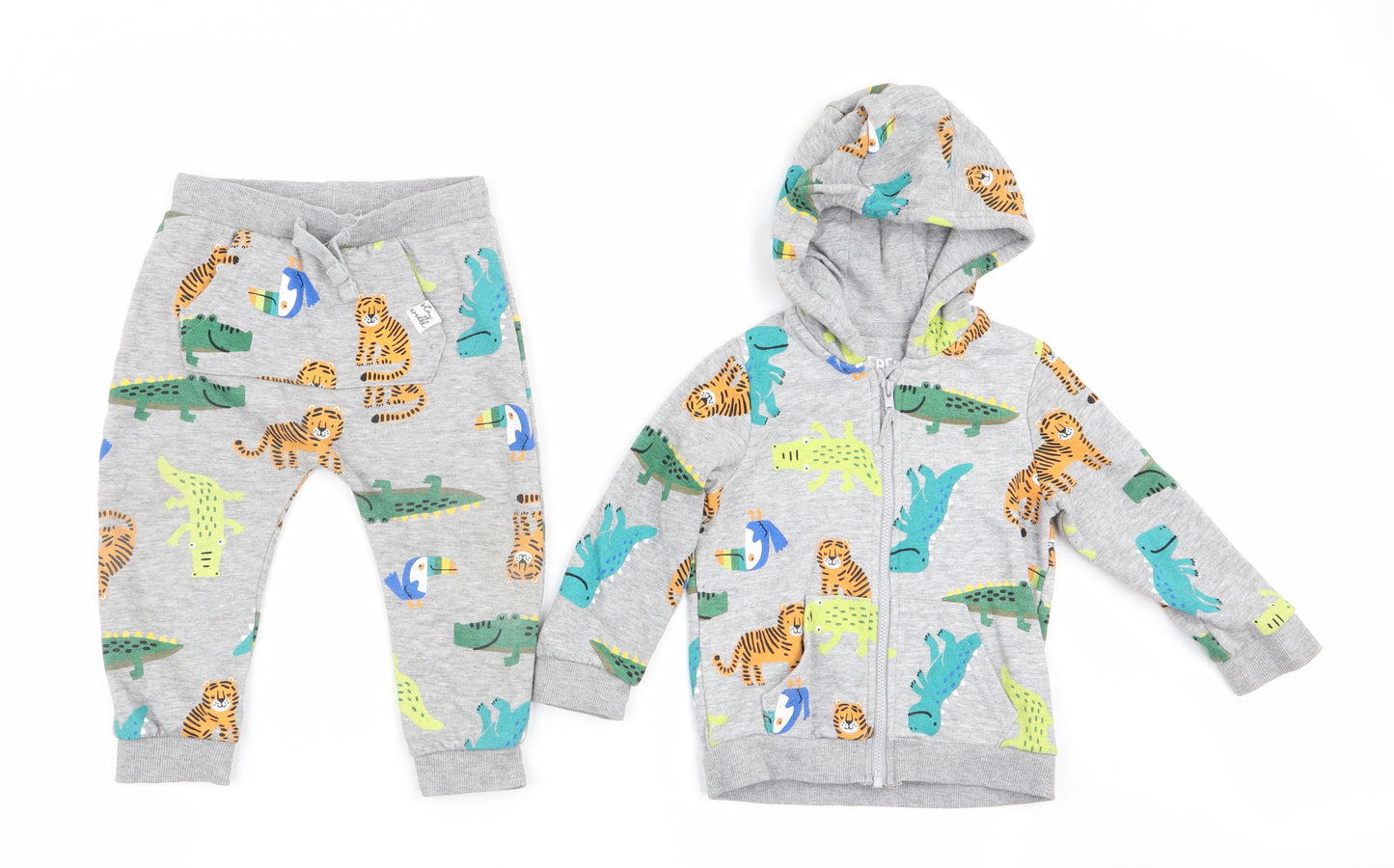 Fred & Flo Baby Grey Animal Print  Trousers Set Outfit/Set Size 12-18 Months  - Tracksuit - tigers