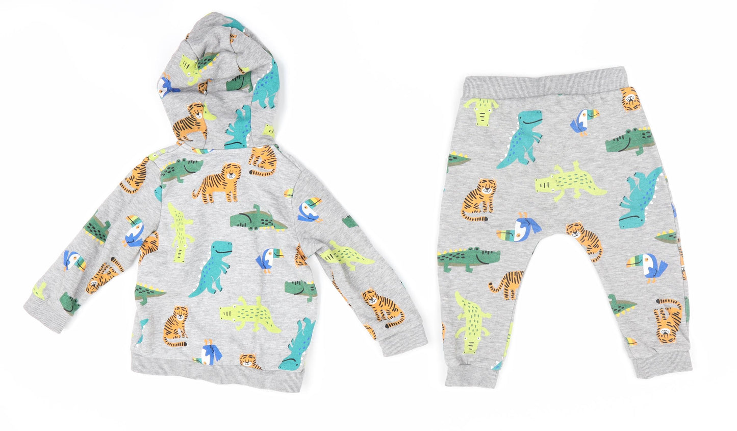 Fred & Flo Baby Grey Animal Print  Trousers Set Outfit/Set Size 12-18 Months  - Tracksuit - tigers