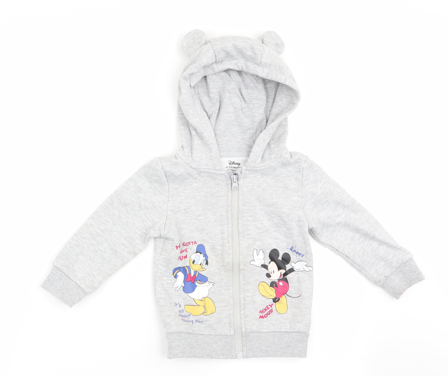 Disney at Primark Baby Grey Animal Print  Jacket  Size 18-24 Months  - Hoodie full zip Donald Duck Mickey Mouse