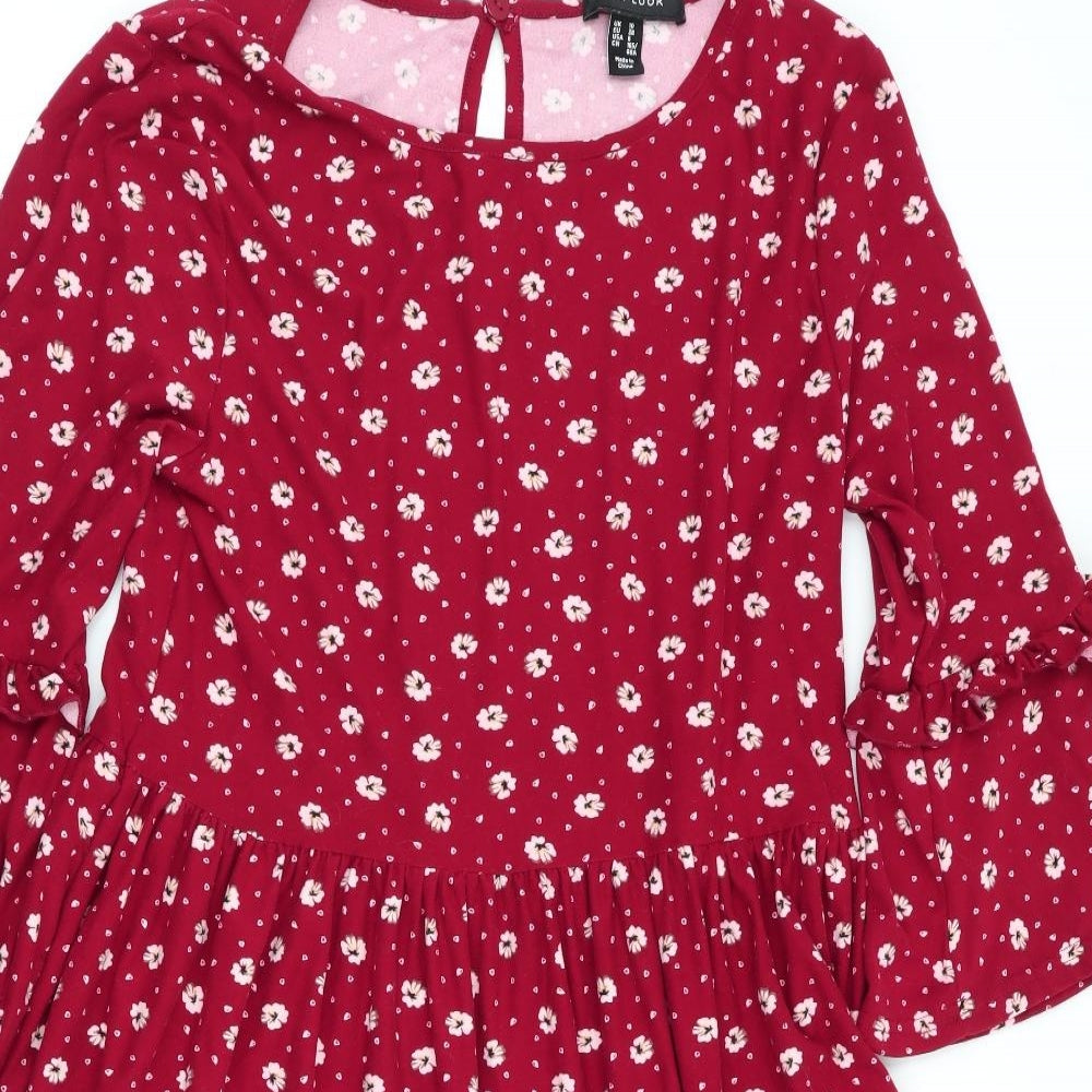 New Look Womens Red Floral  Fit & Flare  Size 10