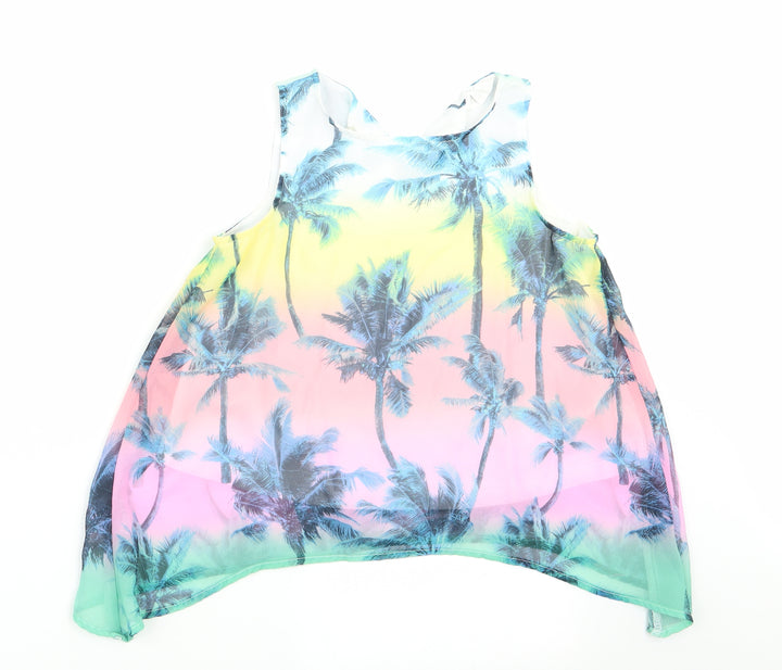 H&M Girls Pink Floral  Basic Blouse Size 9-10 Years  - Palm Trees