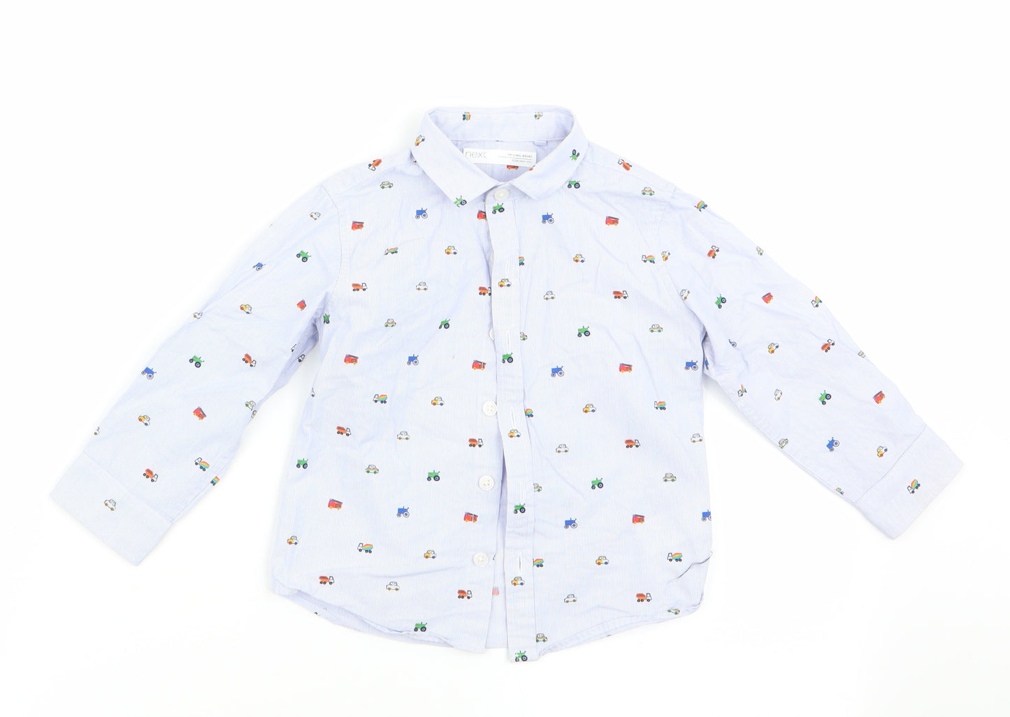 NEXT Boys Blue Striped  Basic Button-Up Size 18-24 Months  - Car print