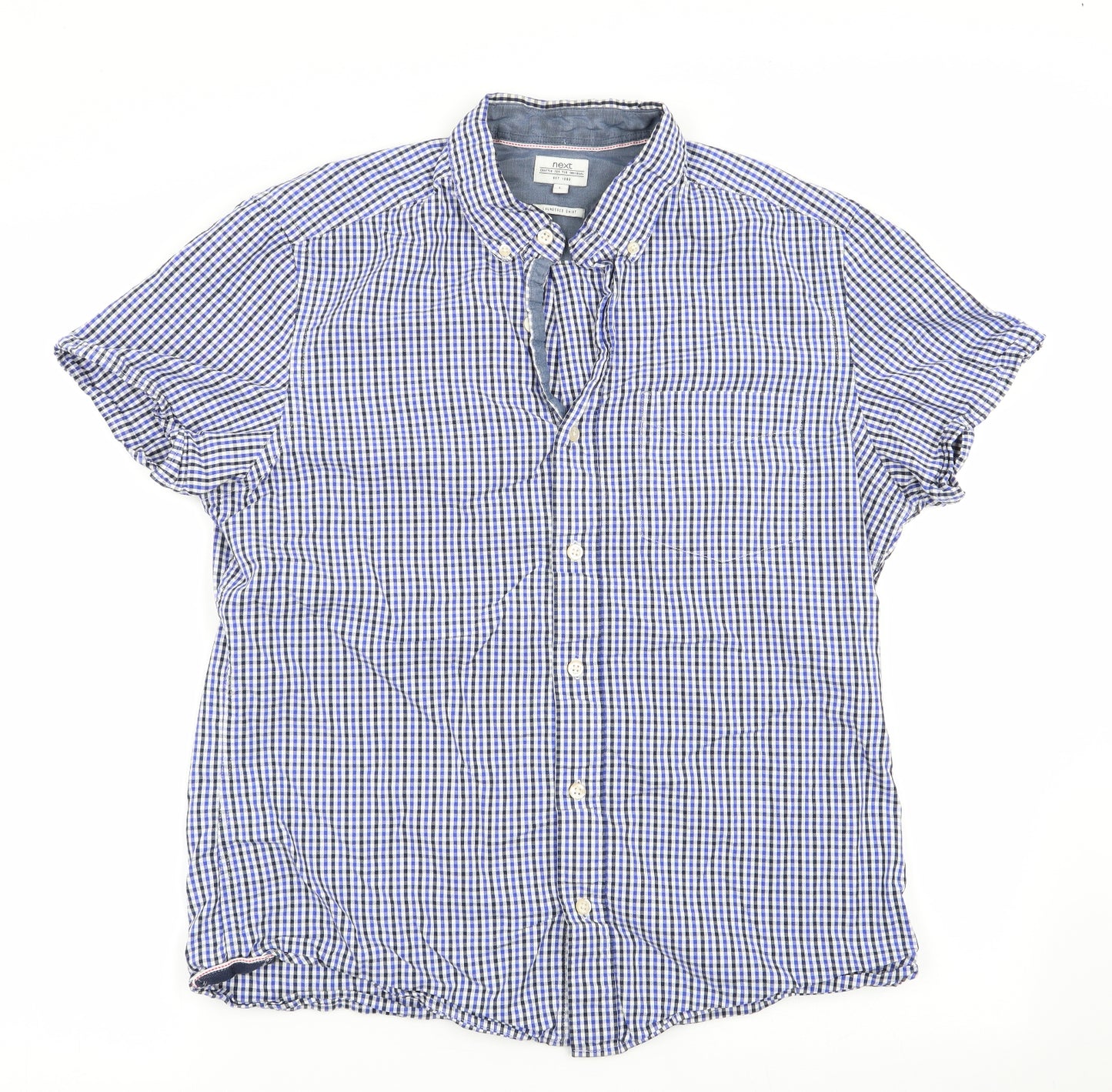 NEXT Mens Blue Check   Button-Up Size L