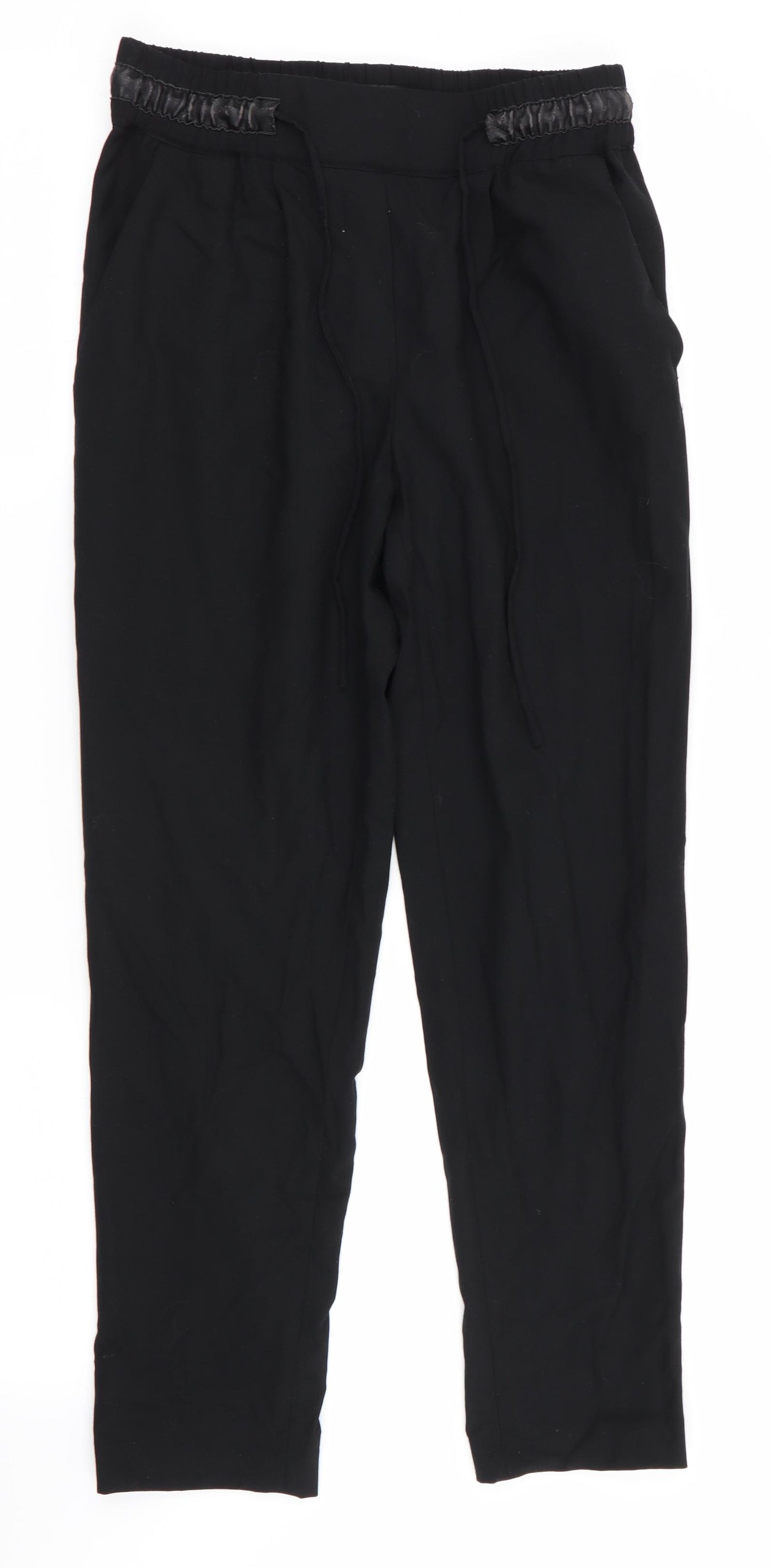Zara Womens Black   Trousers  Size 6 L26 in - Faux Leather Trim