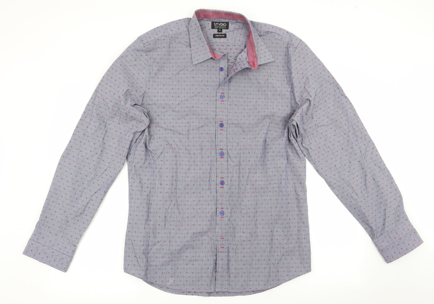 Jeff Banks Mens Blue Striped   Dress Shirt Size 16.5