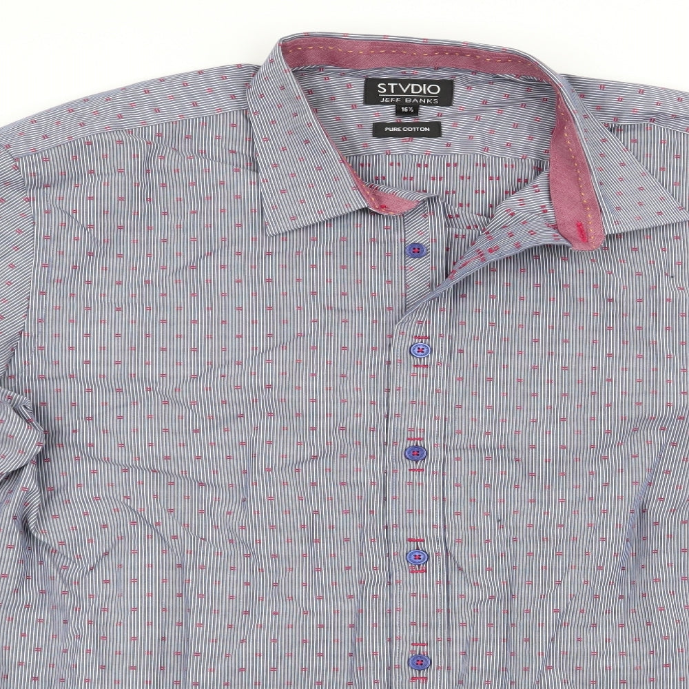 Jeff Banks Mens Blue Striped   Dress Shirt Size 16.5