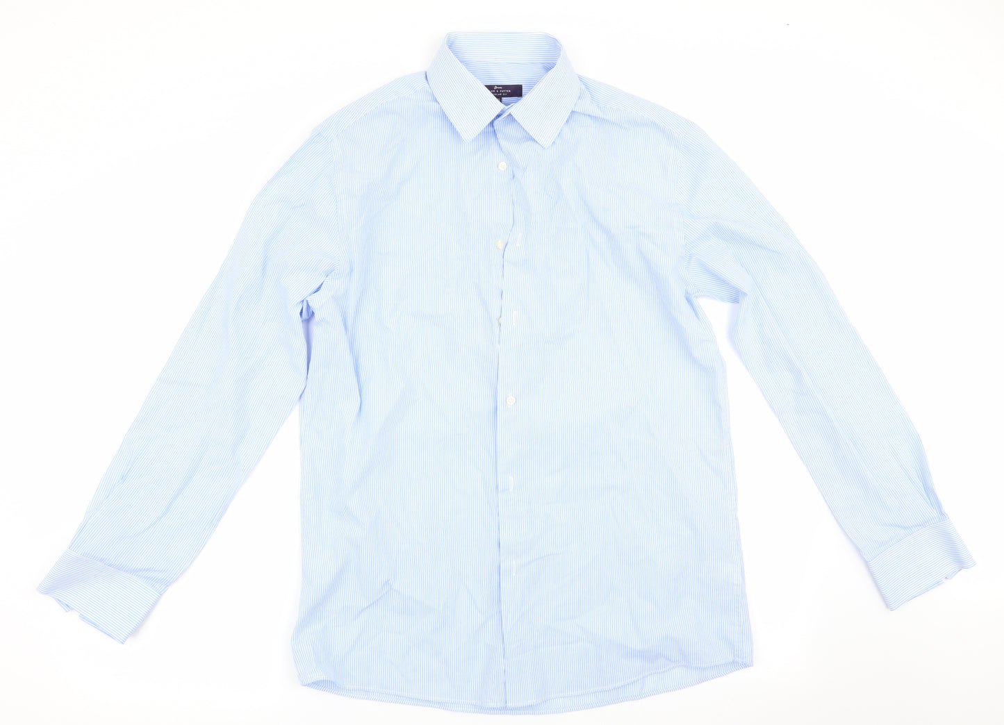 Taylor & Cutter Mens Blue Striped   Dress Shirt Size 15.5
