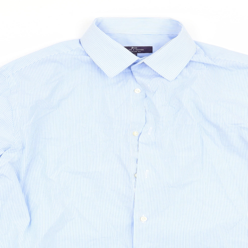 Taylor & Cutter Mens Blue Striped   Dress Shirt Size 15.5