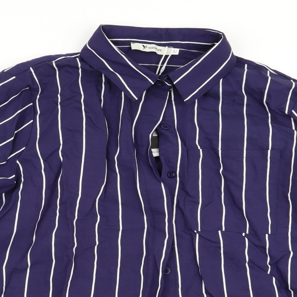 Yidarton Mens Blue Striped   Button-Up Size XL