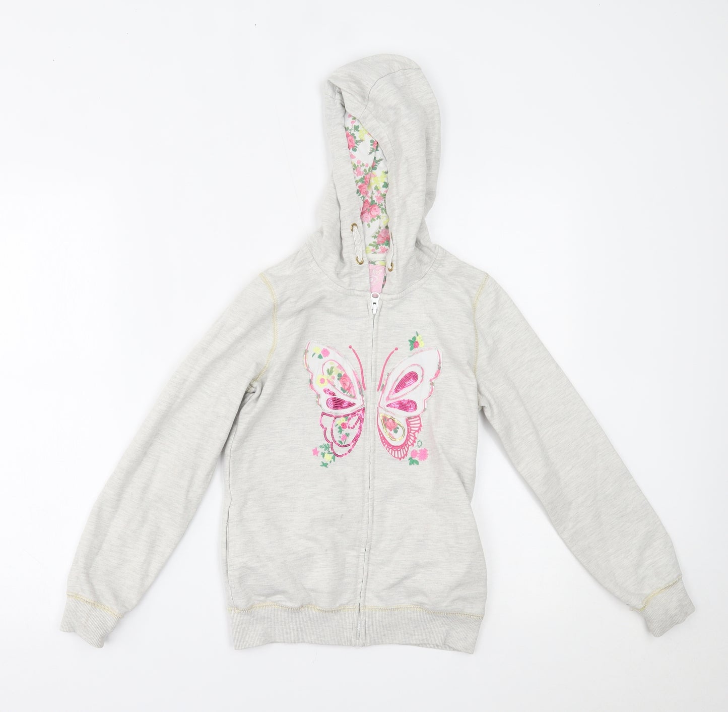 TU Girls Grey   Full Zip Hoodie Size 9 Years  - butterfly