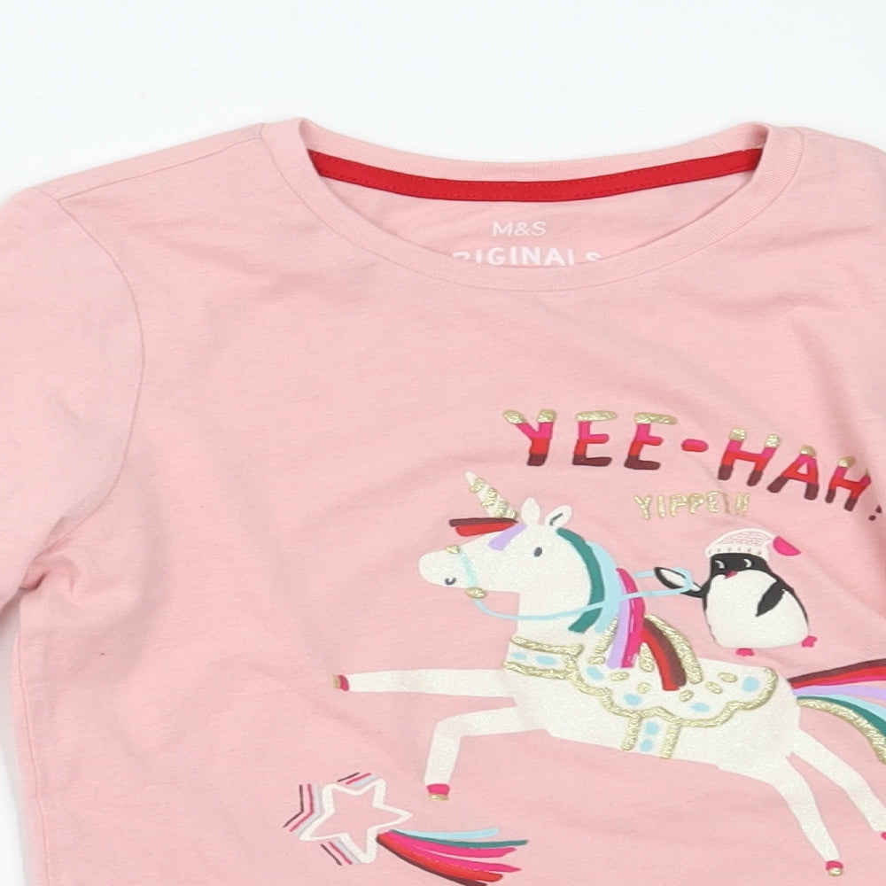 M&S Girls Pink    Pyjama Top Size 6-7 Years  - unicorn